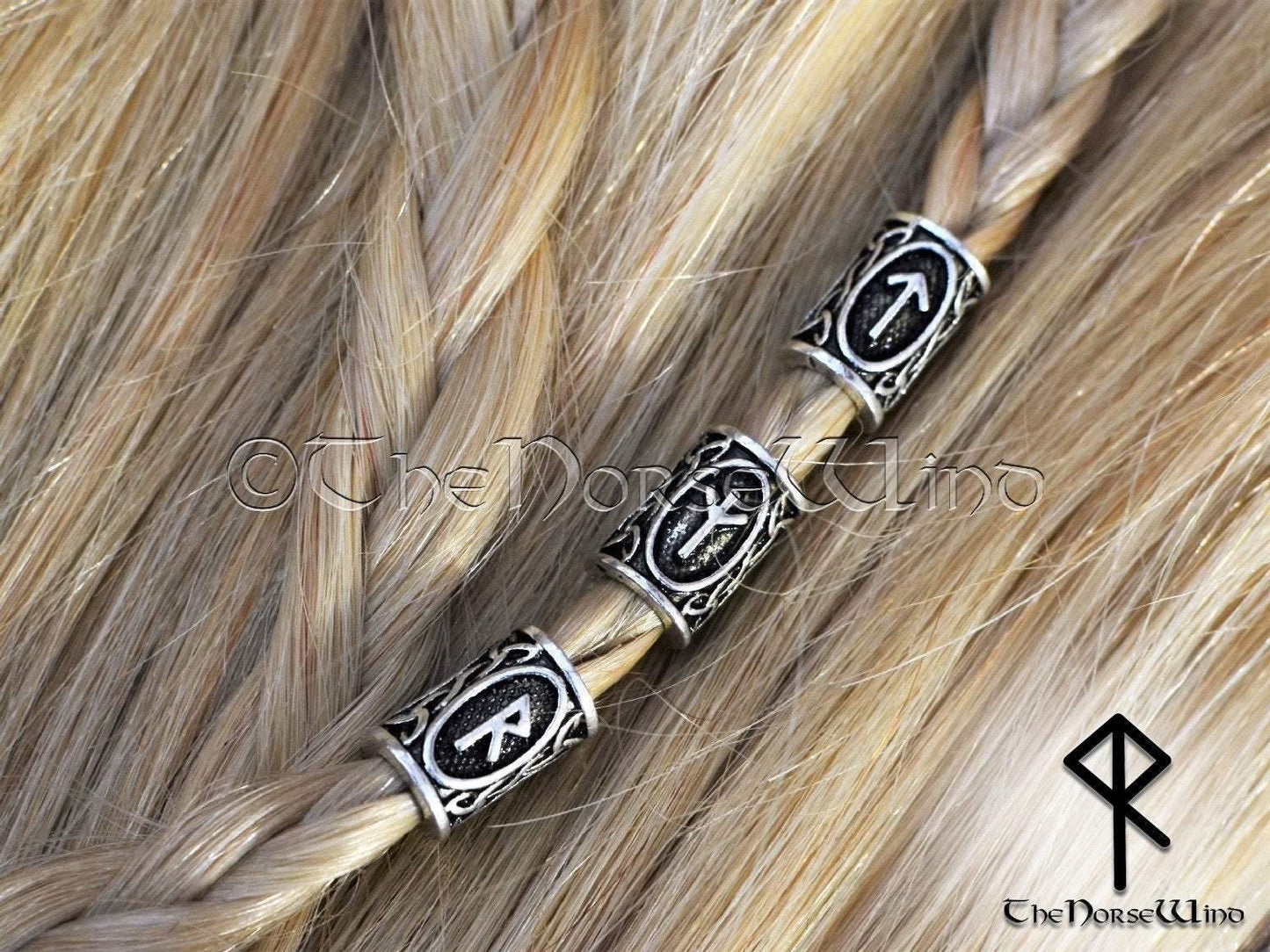Viking Runes Beads Set 24 Futhark Bead Rings, Silver TheNorseWind