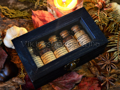 Witchcraft KIT 5 Apothecary Jars, Witch Spell Box Herbs Bottles, Witch Starter Kit, Wicca Box Magical Herbs Witches Herbal Set, Wiccan Altar TheNorseWind