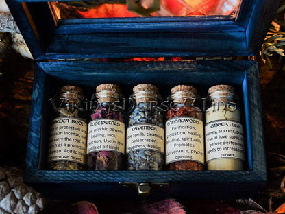 Witchcraft KIT 5 Apothecary Jars, Witch Spell Box Herbs Bottles, Witch Starter Kit, Wicca Box Magical Herbs Witches Herbal Set, Wiccan Altar TheNorseWind