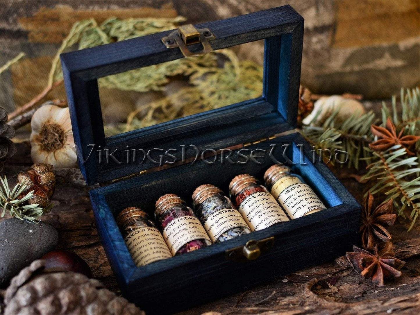 Witchcraft KIT 5 Apothecary Jars, Witch Spell Box Herbs Bottles, Witch Starter Kit, Wicca Box Magical Herbs Witches Herbal Set, Wiccan Altar TheNorseWind