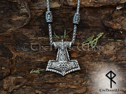 Viking Necklace, Thor's Hammer Runes Necklace Mjolnir Pendant, Viking Jewelry, Strength Amulet Norse Mythology Asatru TheNorseWind