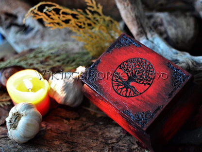 Yggdrasil Wooden Box, Tree of Life Jewelry Box, Witch Keepsake, Small Tarot Box, Wooden Runes Box Altar, Wicca Trinket Box, Pagan TheNorseWind