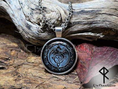 Viking Dragon Necklace, Celtic Knot Necklace, Celtic Dragon Trinity Pendant Triquetra Viking Rune Pendant Silver Asatru Viking Jewelry TheNorseWind