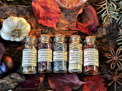 Witchcraft KIT 5 Apothecary Jars, Witch Spell Box Herbs Bottles, Witch Starter Kit, Wicca Box Magical Herbs Witches Herbal Set, Wiccan Altar TheNorseWind