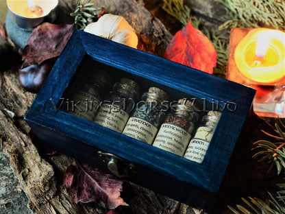 Witchcraft KIT 5 Apothecary Jars, Witch Spell Box Herbs Bottles, Witch Starter Kit, Wicca Box Magical Herbs Witches Herbal Set, Wiccan Altar TheNorseWind