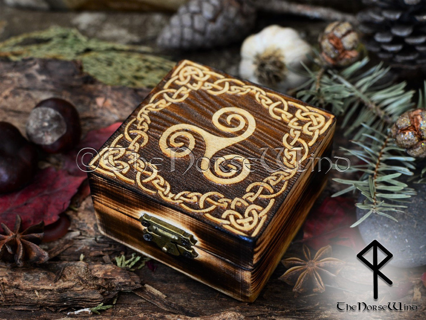Triskele Carved Wooden Box Triskelion Celtic Runes Chest Wiccan Altar Viking / Norse Mythology Asatru Keepsake Box Jewelry Box Wicca Pagan TheNorseWind