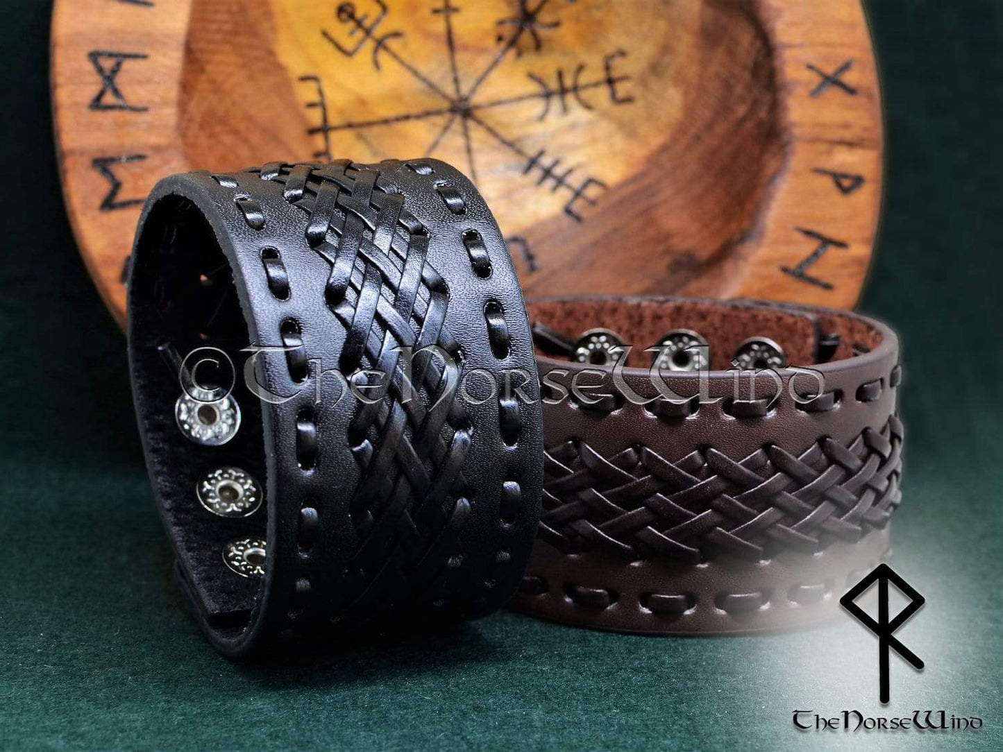 Black Leather Bracelet, Viking Gothic Braided Leather Wristband TheNorseWind