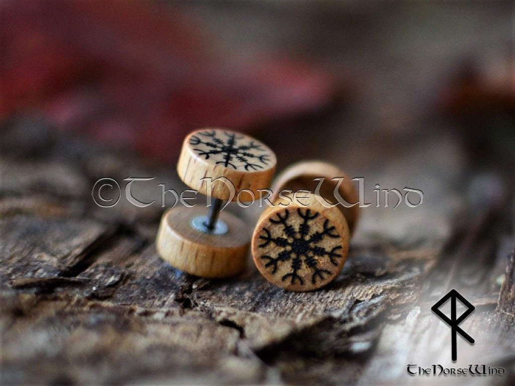 Remy Rune Plug Helm of Awe Fake Gauge Earrings | Aegishjalmur Viking Runes Plugs 10mm ...