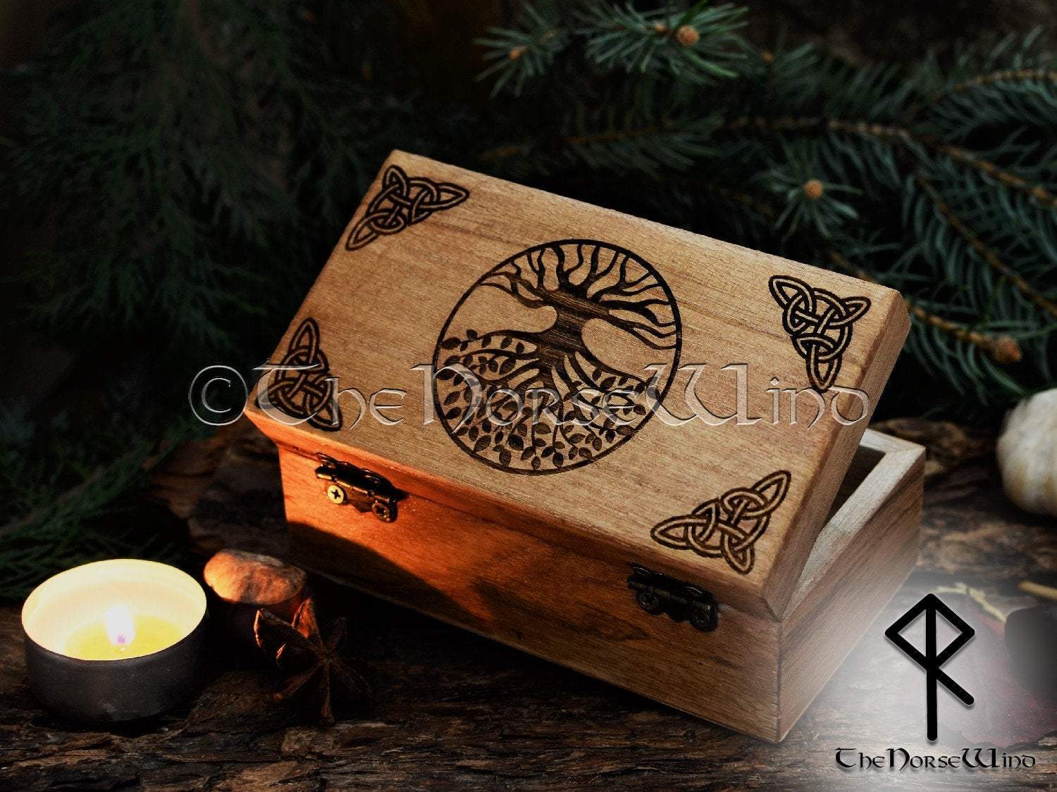 Viking Rune Set with Yggdrasil Altar Box, Elder Futhark Runes Tree of Life TheNorseWind