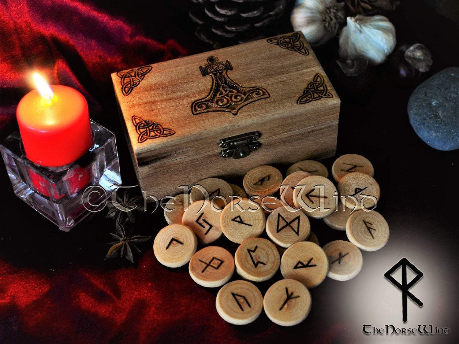 Viking Rune Set with Thor's Hammer Mjolnir Norse Box - TheNorseWind ...