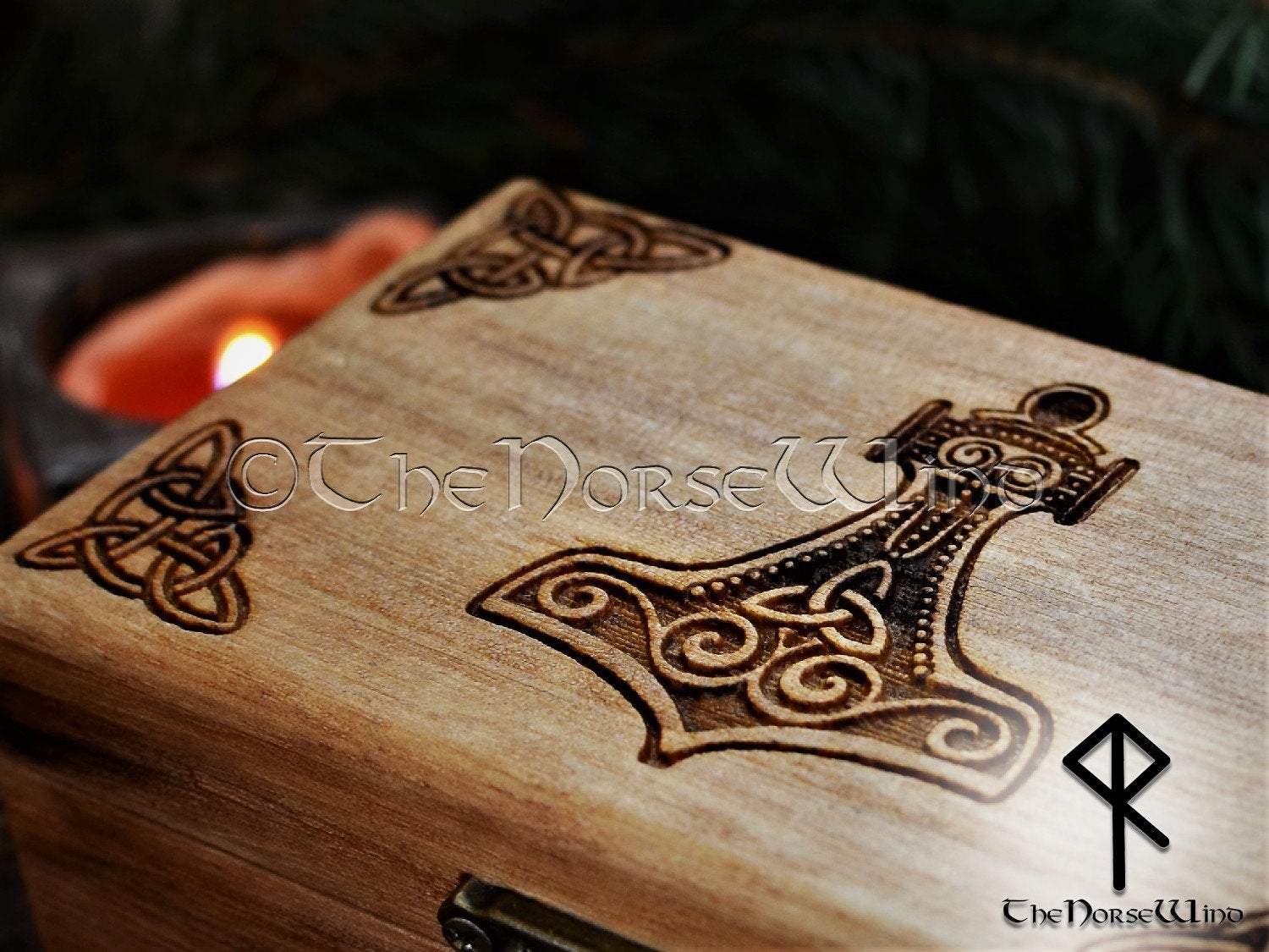 Valknut Box, Viking Altar Decor, Wooden Runes Chest - TheNorseWind