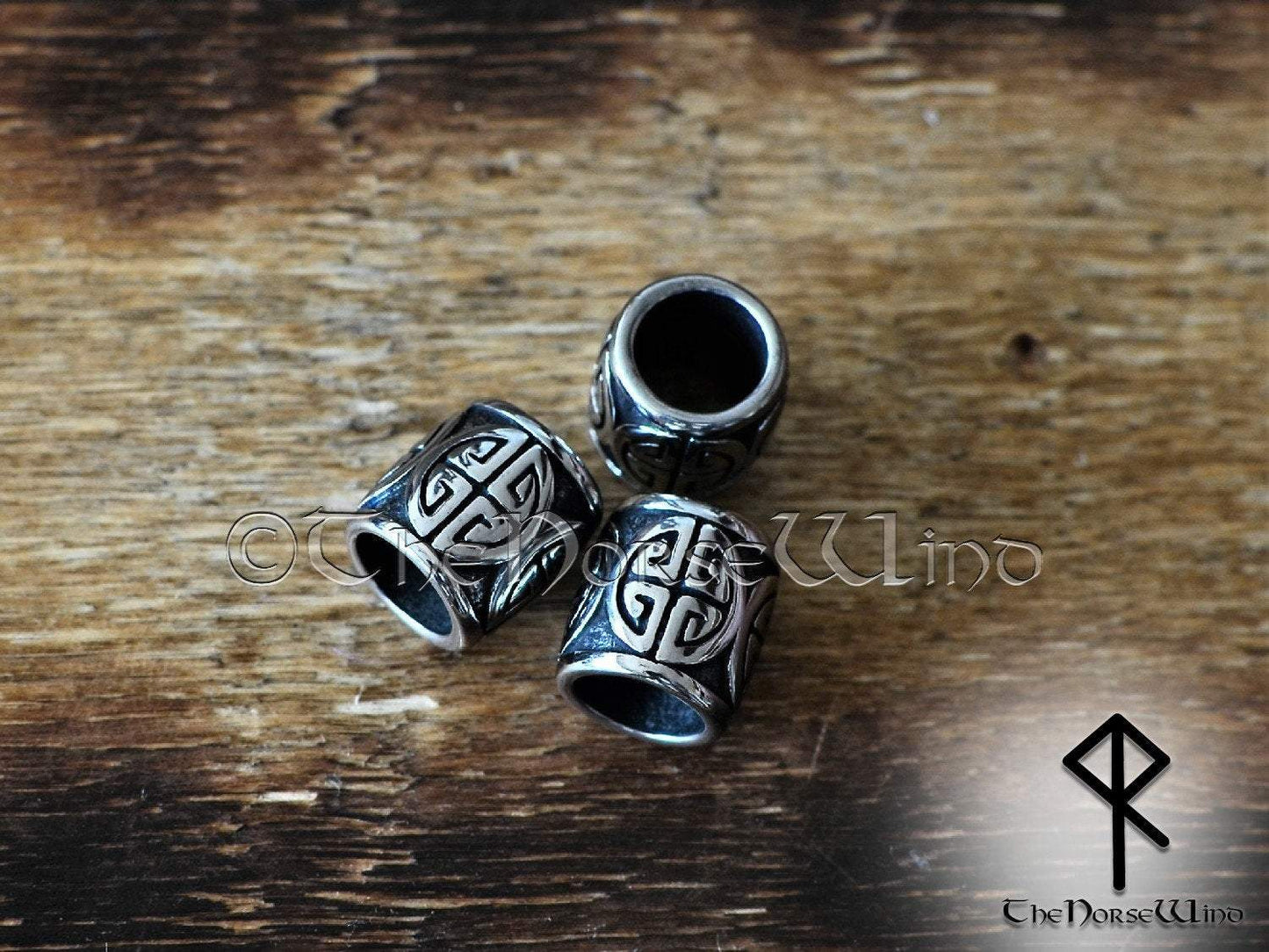 Large Viking Beads Shield Knot Celtic Hair Rings, Stainless Steel TheNorseWind