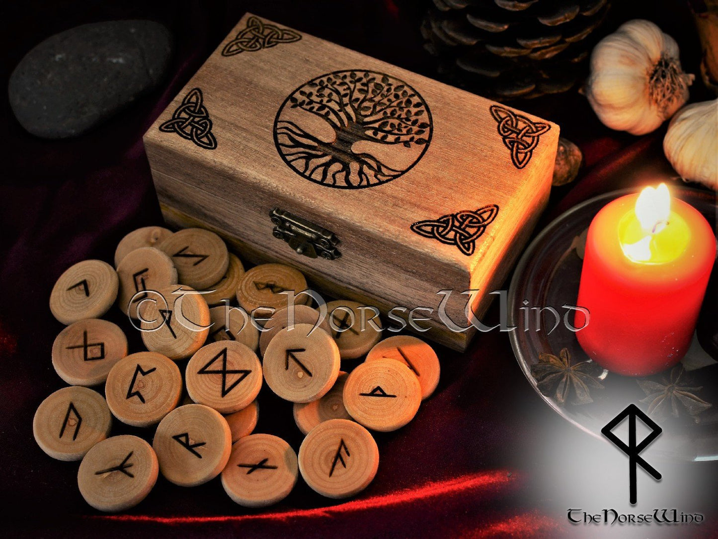 Viking Rune Set with Yggdrasil Altar Box, Elder Futhark Runes Tree of Life TheNorseWind