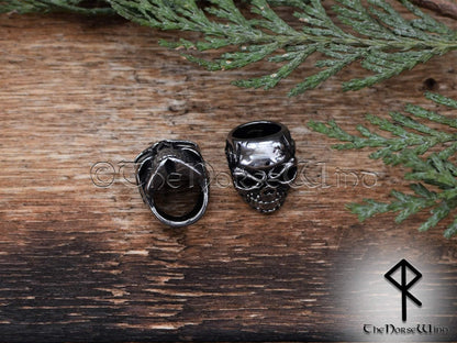 Viking Skull Beard Beads, Solid Hair Rings, Stainless Steel 8mm hole TheNorseWind