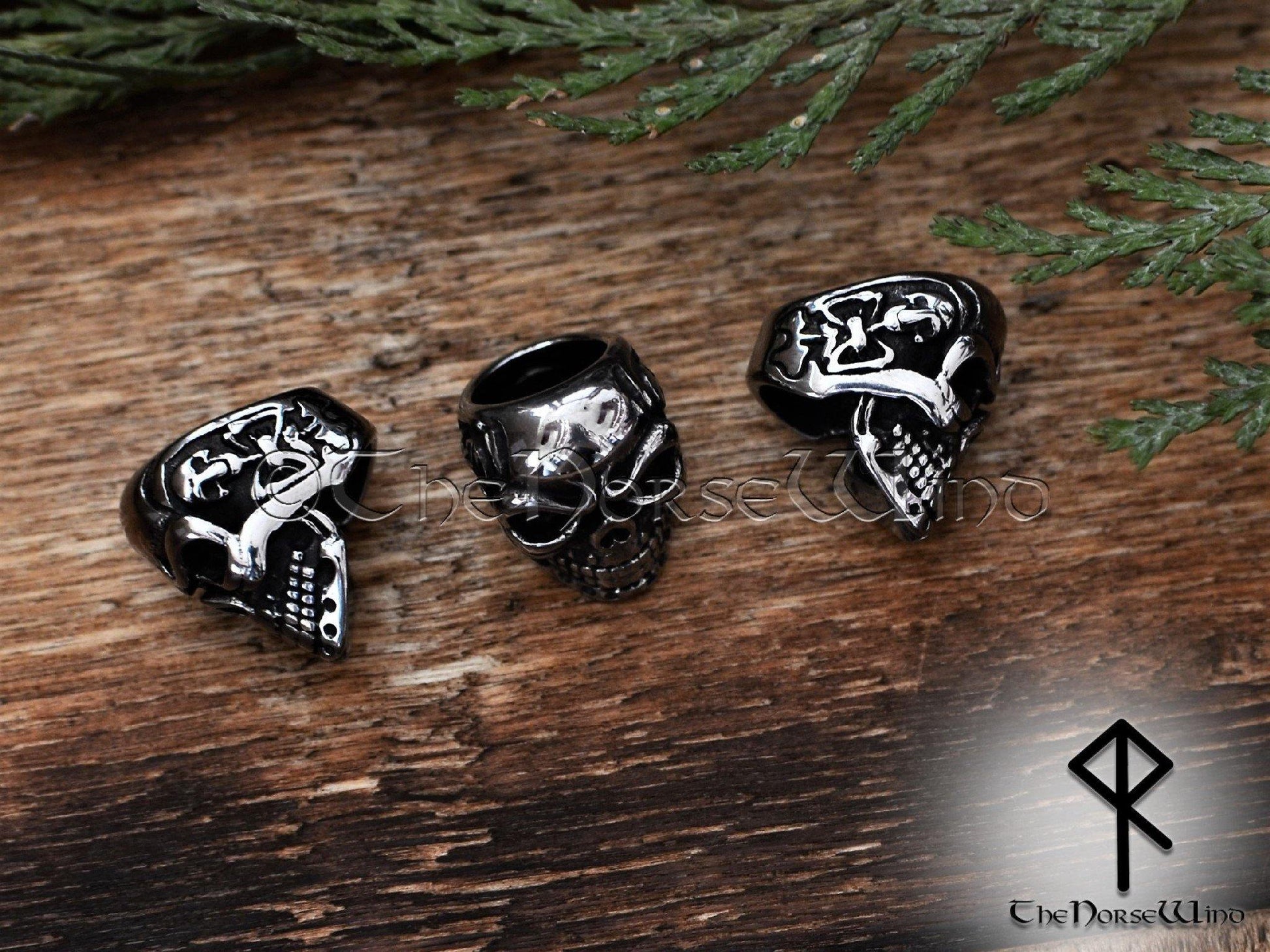 Viking Skull Beard Beads Solid Steel Hair Rings TheNorseWind