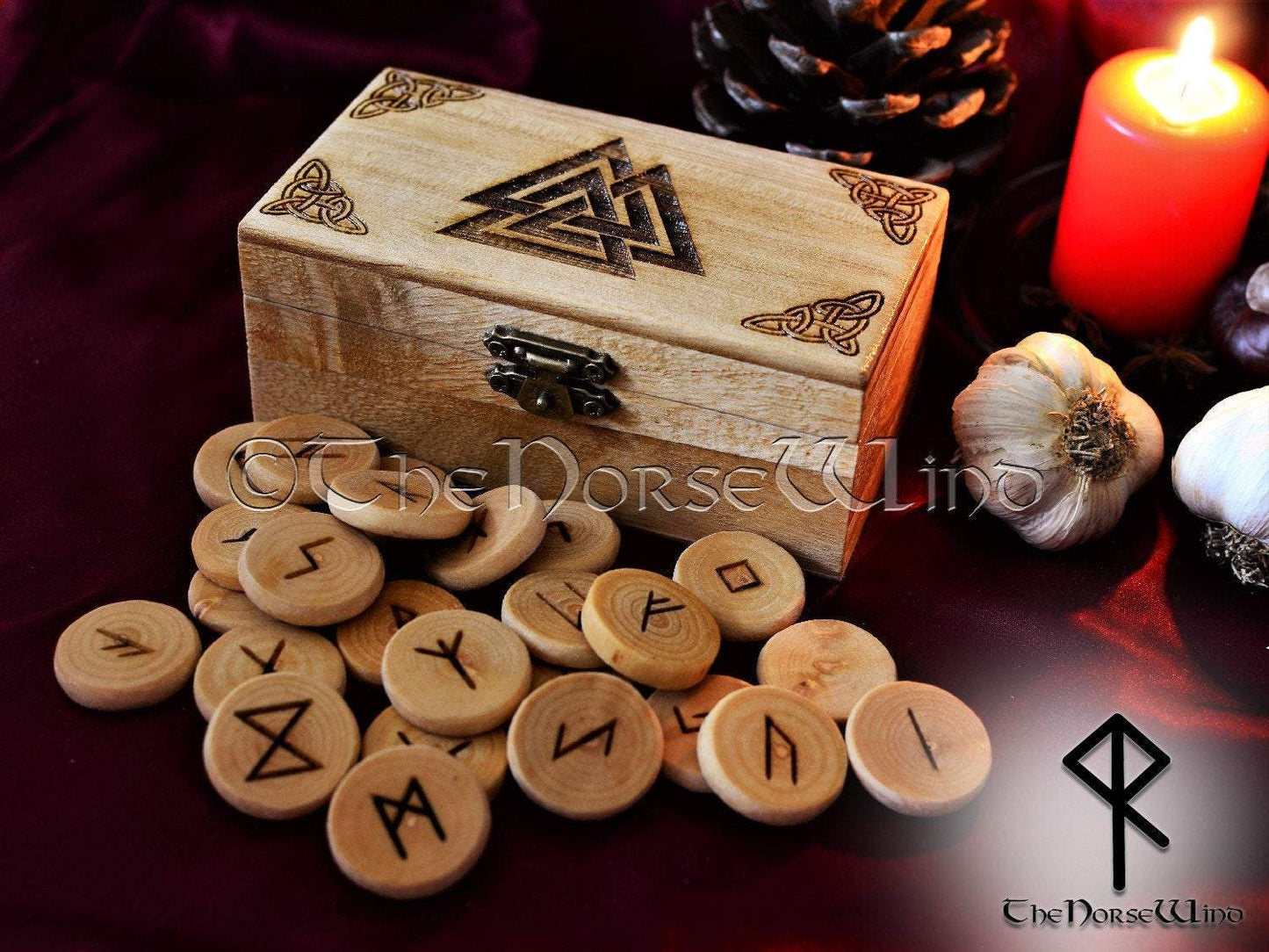 Valknut Box, Viking Altar Decor, Wooden Runes Chest - TheNorseWind