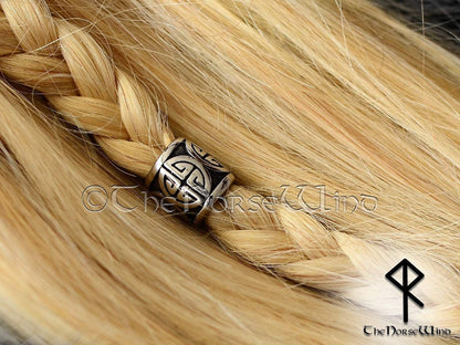 Large Viking Beads Shield Knot Celtic Hair Rings, Stainless Steel TheNorseWind