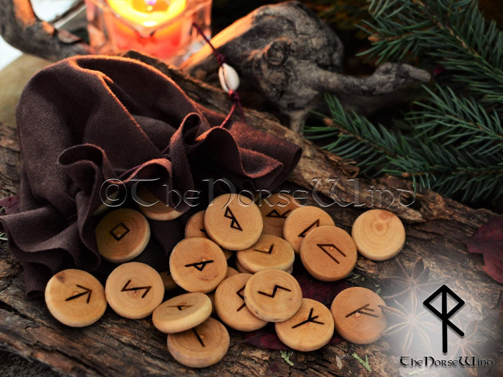 Rune Set Elder Futhark 25 Wooden Viking Runes with Velour Pouch TheNorseWind