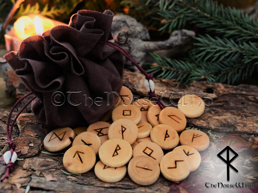 Rune Set Elder Futhark 25 Wooden Viking Runes with Velour Pouch TheNorseWind