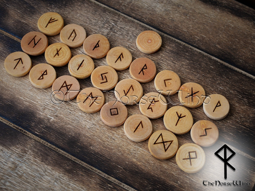 Rune Set Elder Futhark 25 Wooden Viking Runes with Velour Pouch TheNorseWind