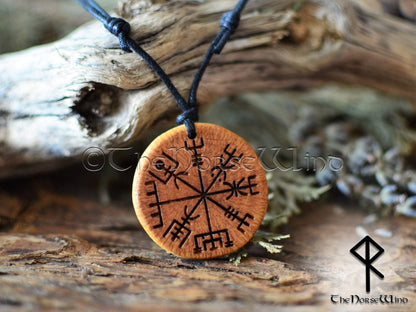 Vegvisir Necklace Viking Compass Pendant Wood Rune Necklace Norse Runes Pendant Viking Amulet Norse Mythology Asatru Viking Jewelry TheNorseWind