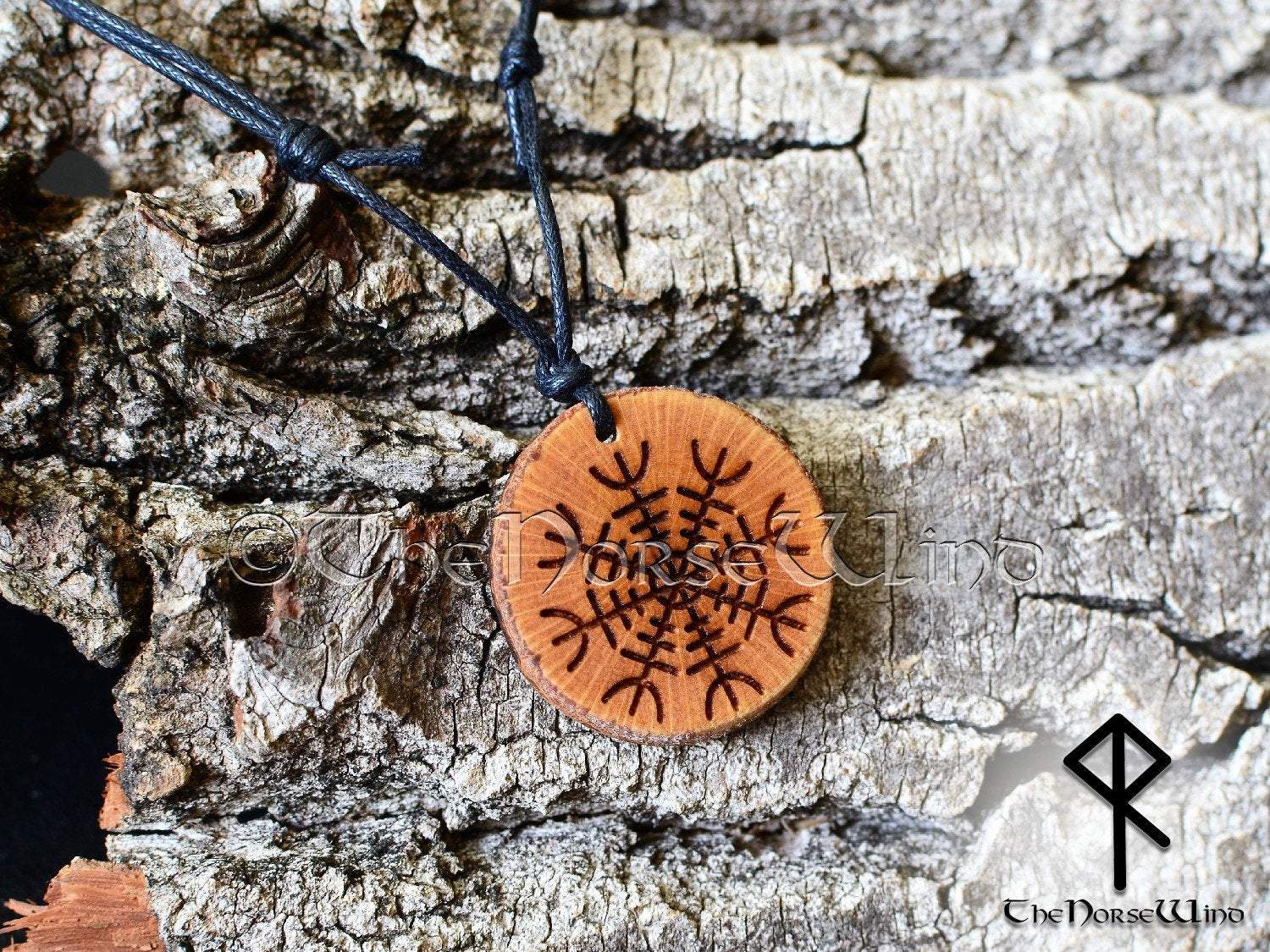 Helm of Awe, Aegishjalmur, Wooden Pendant Necklace, Handcrafted 2024 Norse Amulet, Unique Gift