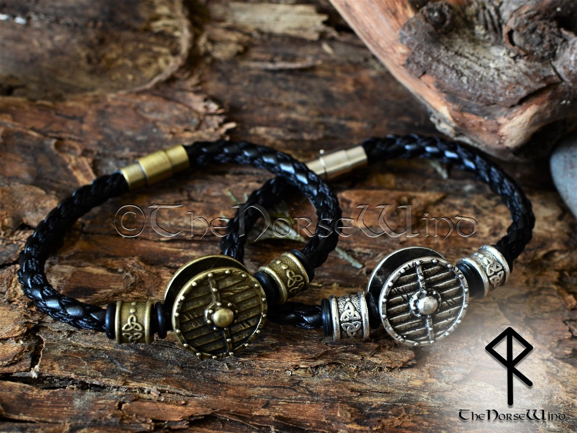Viking Shield Bracelet Leather Wristband - Bronze TheNorseWind