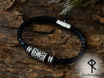 Viking Bracelet Helm of Awe, Aegishjalmur Leather Wristband TheNorseWind