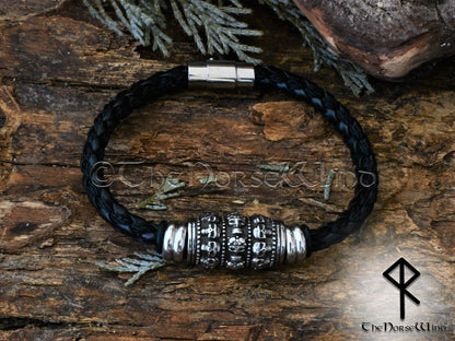 Skull Bracelet, Viking Leather Wristband Gothic Biker Cuff TheNorseWind