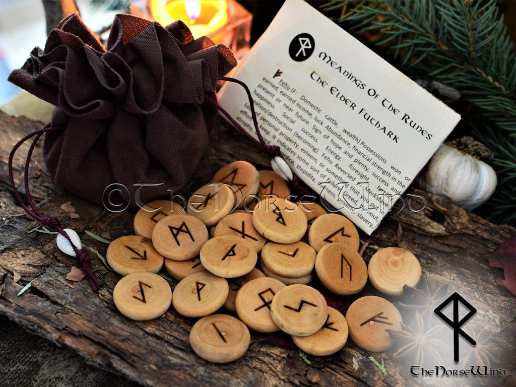 Rune Set Elder Futhark 25 Wooden Viking Runes with Velour Pouch TheNorseWind