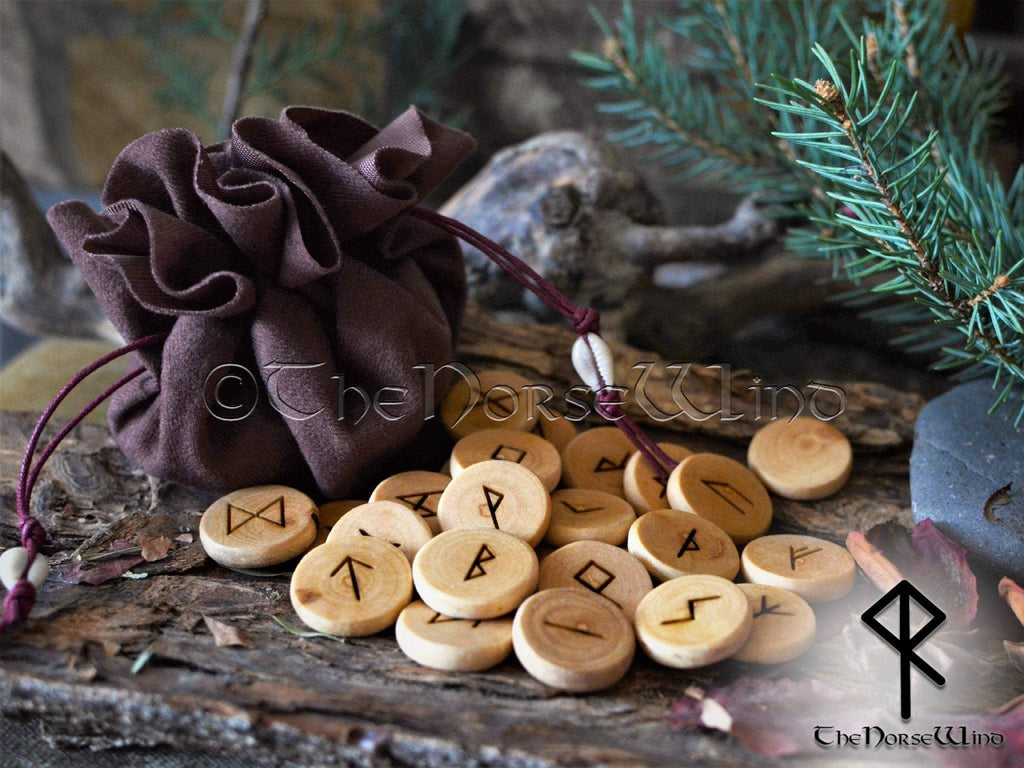 Rune Set Elder Futhark 25 Wooden Viking Runes with Velour Pouch TheNorseWind