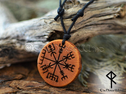 Vegvisir Necklace Viking Compass Pendant Wood Rune Necklace Norse Runes Pendant Viking Amulet Norse Mythology Asatru Viking Jewelry TheNorseWind