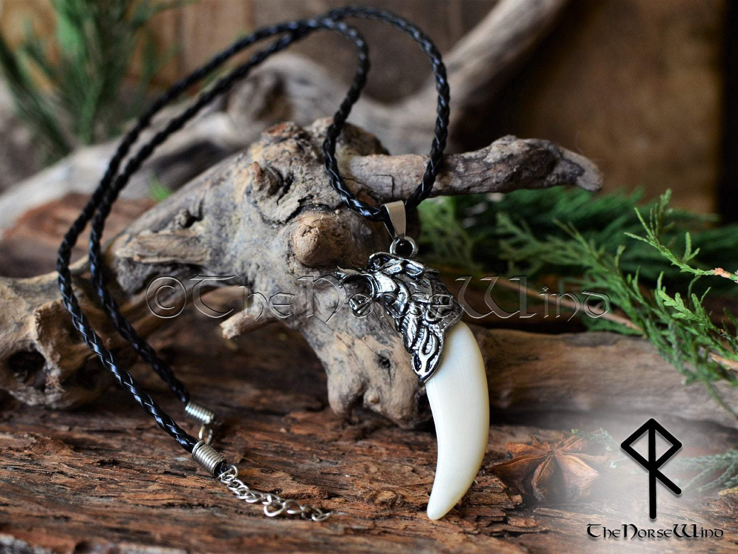 Fenrir Wolf Head Viking Necklace, Norse Bone Pendant TheNorseWind