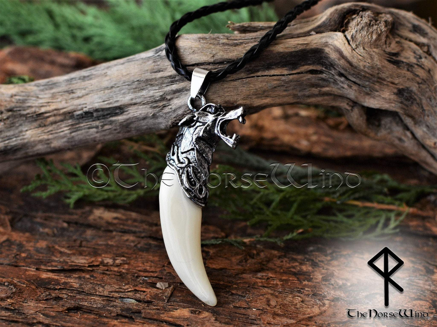 Fenrir Wolf Head Viking Necklace, Norse Bone Pendant TheNorseWind