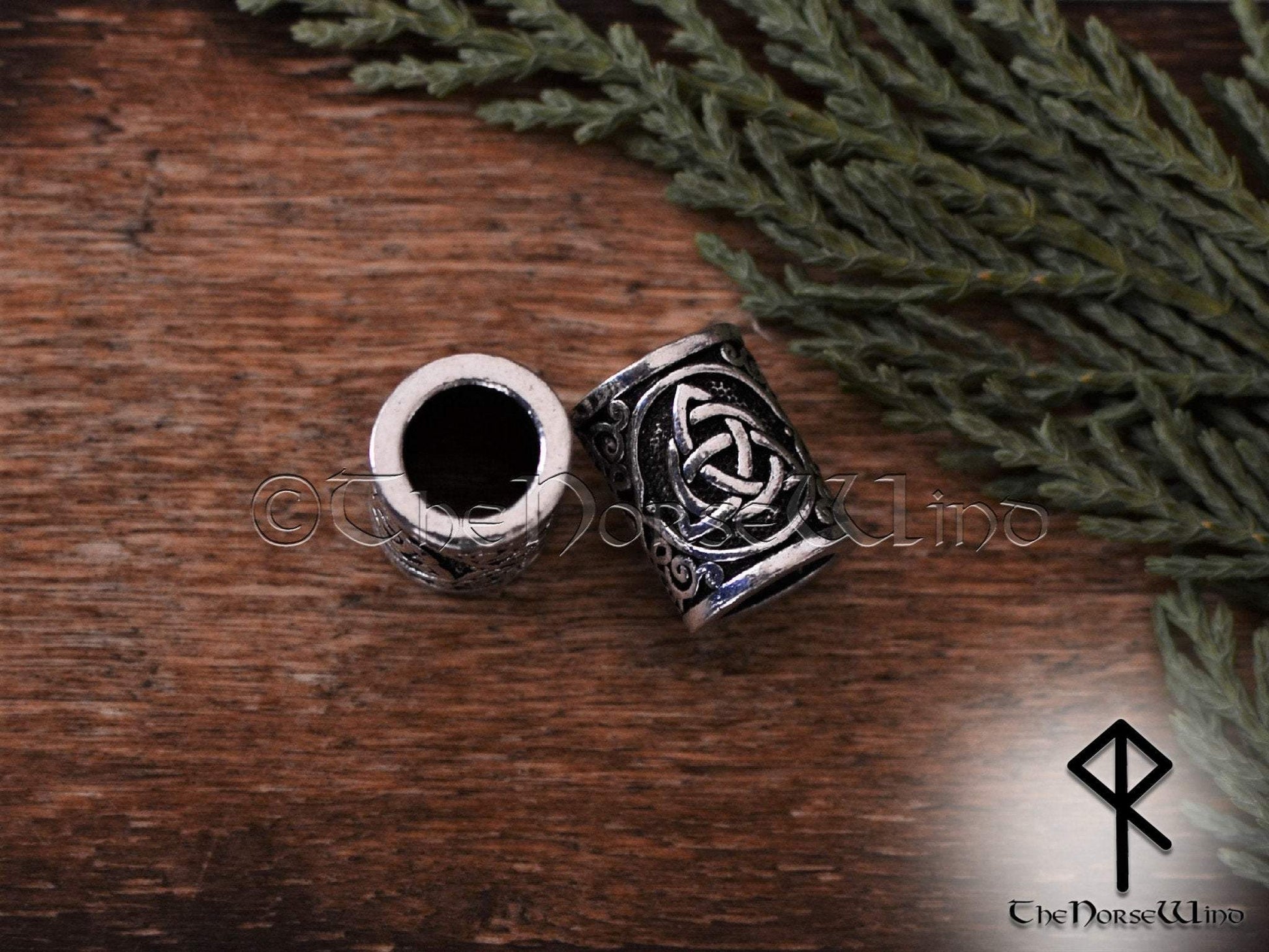 925 Sterling Silver Viking Runes Beard Ring / Hair Bead - Norse Celtic Pagan Jewelry (Approx. 1 Inch)