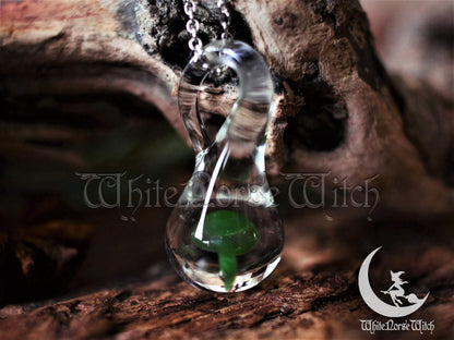 Glass Mushroom Necklace, Green Shroom Pendant, Wicca Magic Charm TheNorseWind