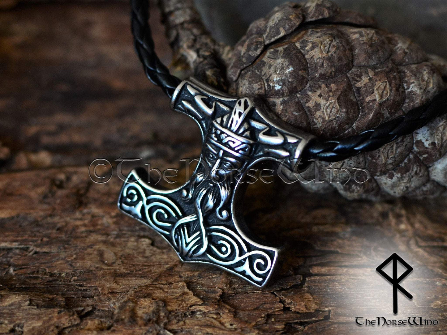 Thor's Hammer Necklace, Odin Helmet Viking Mjolnir Pendant TheNorseWind