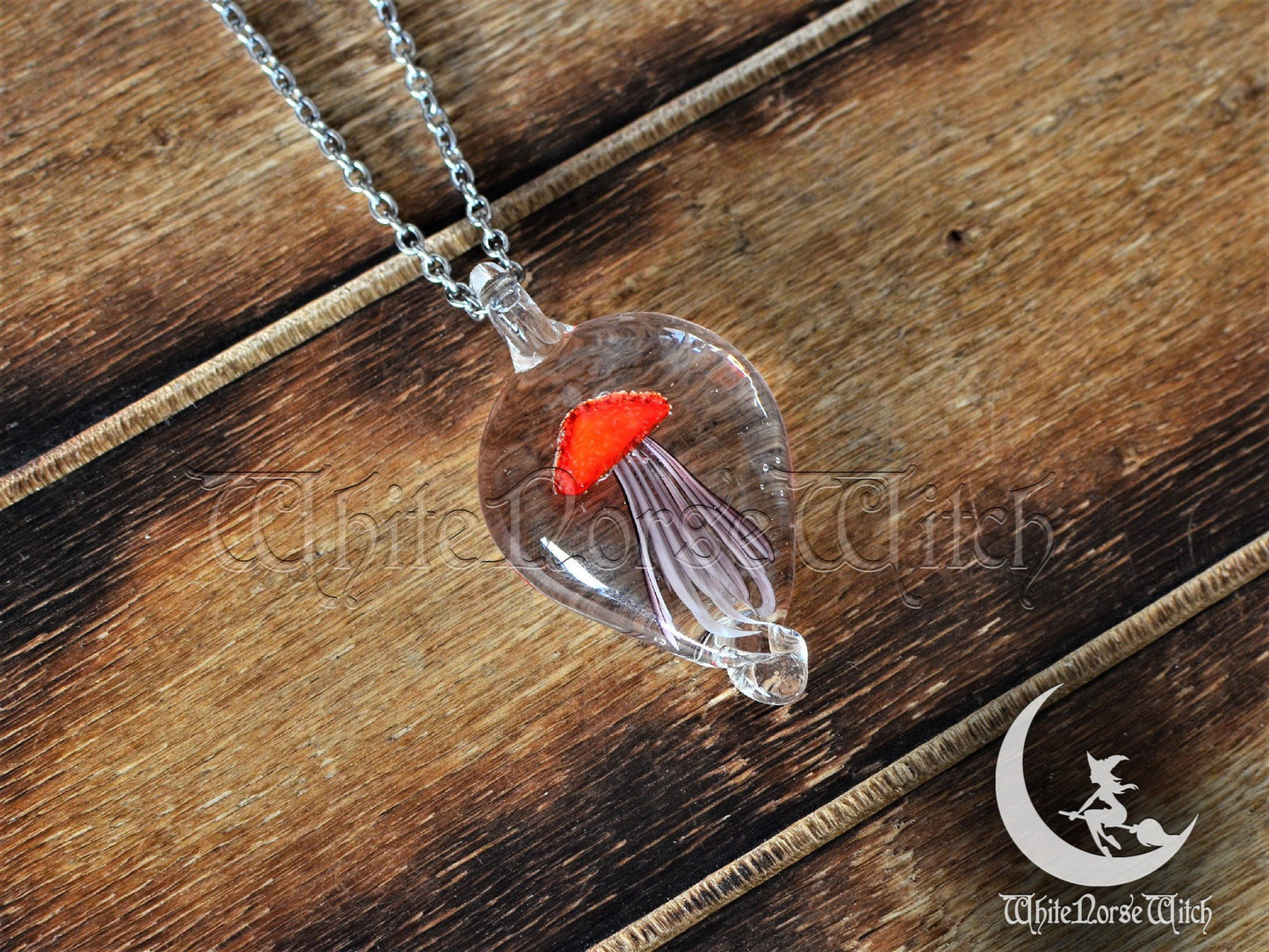 Red Jellyfish Necklace, Glow in the Dark Wish Charm, Witchy Gift TheNorseWind