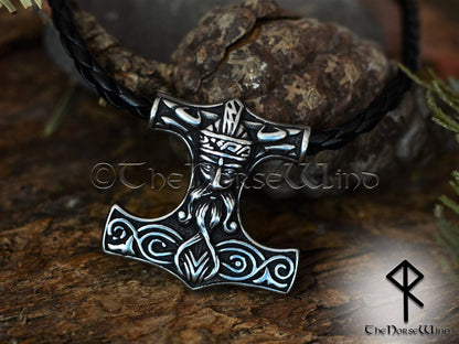 Thor's Hammer Necklace, Odin Helmet Viking Mjolnir Pendant TheNorseWind