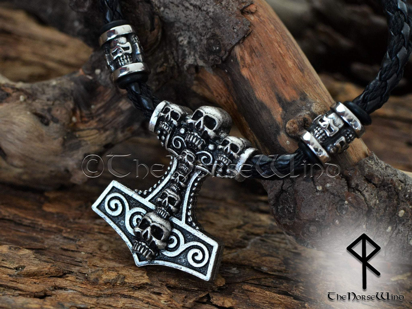 Thor's Hammer Viking Necklace Skull Mjolnir Pendant - Silver TheNorseWind