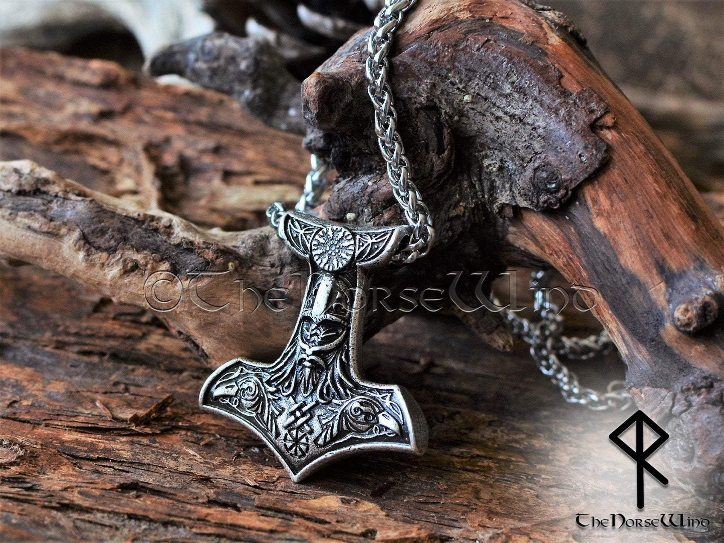 Thor's Hammer Necklace Mjolnir Pendant, Odin Ravens Viking Necklace, Viking Jewelry, Strength Amulet Norse Mythology Asatru TheNorseWind
