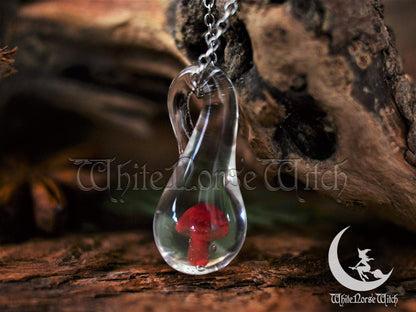 Glass Mushroom Necklace, Witch Necklace, Red Mushroom Pendant, Terrarium Necklace Witchy Gift TheNorseWind