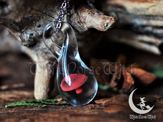 Glass Mushroom Necklace, Witch Necklace, Red Mushroom Pendant, Witchy Gift, Witch Jewelry, Wicca Magic Charm Shroom Pagan TheNorseWind