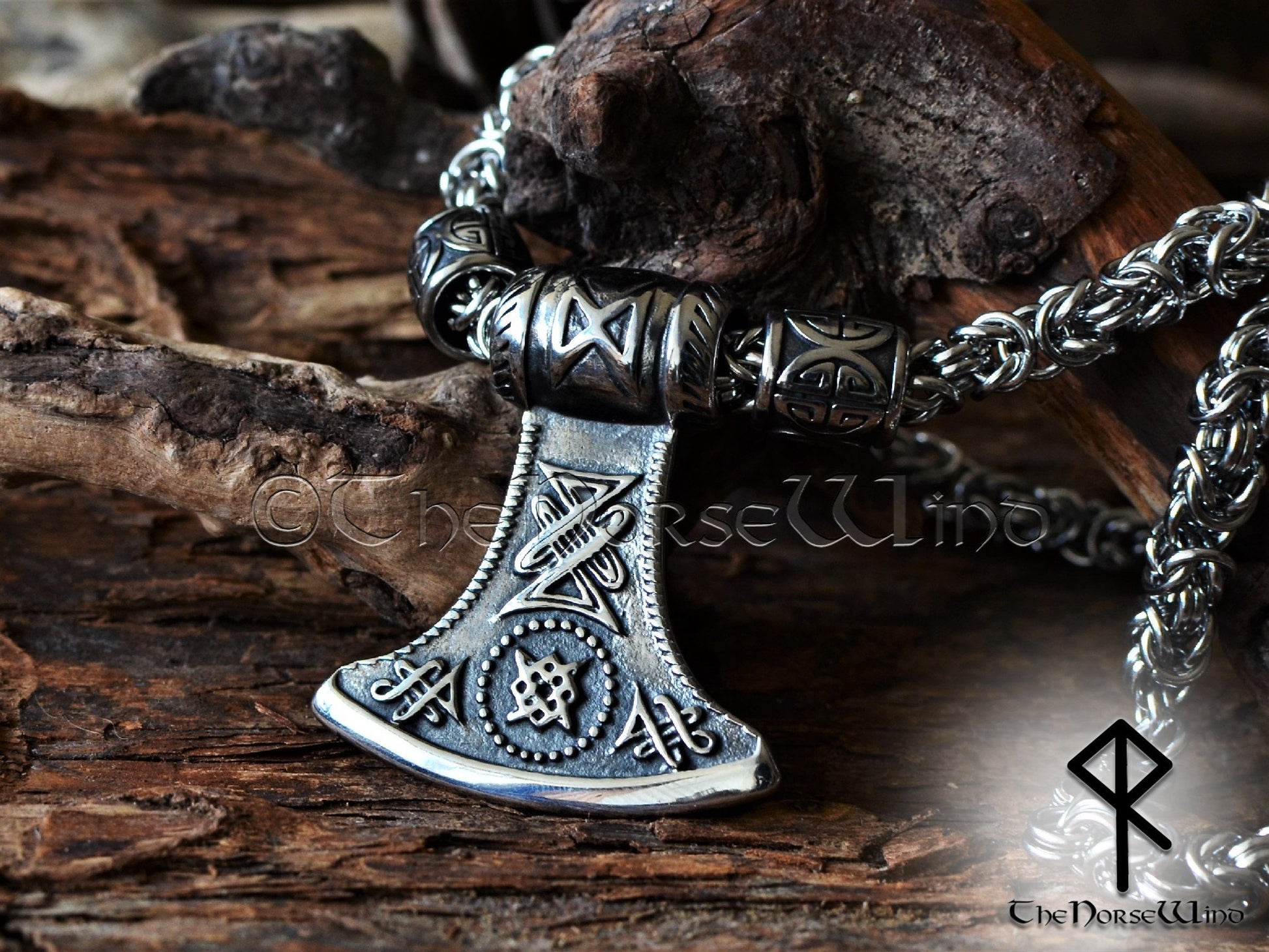 Thor Hammer Viking Axe Necklace - Steel Mjolnir Pendant TheNorseWind
