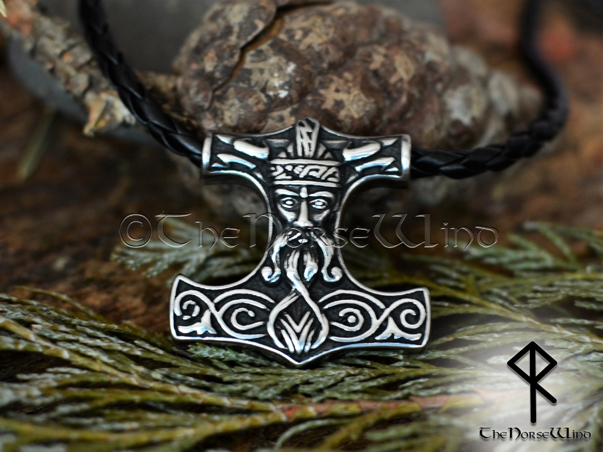 Thor's Hammer Pendant Necklace Huggin and Munnin Bronze - Northlord-PK