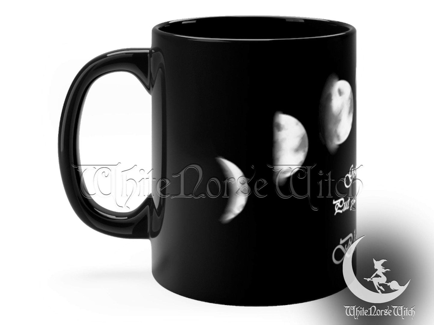 Moon Phases Mug, Wicca Goddess Prayer Mug, Witchy Gift - Black Coffee Cup 11oz TheNorseWind