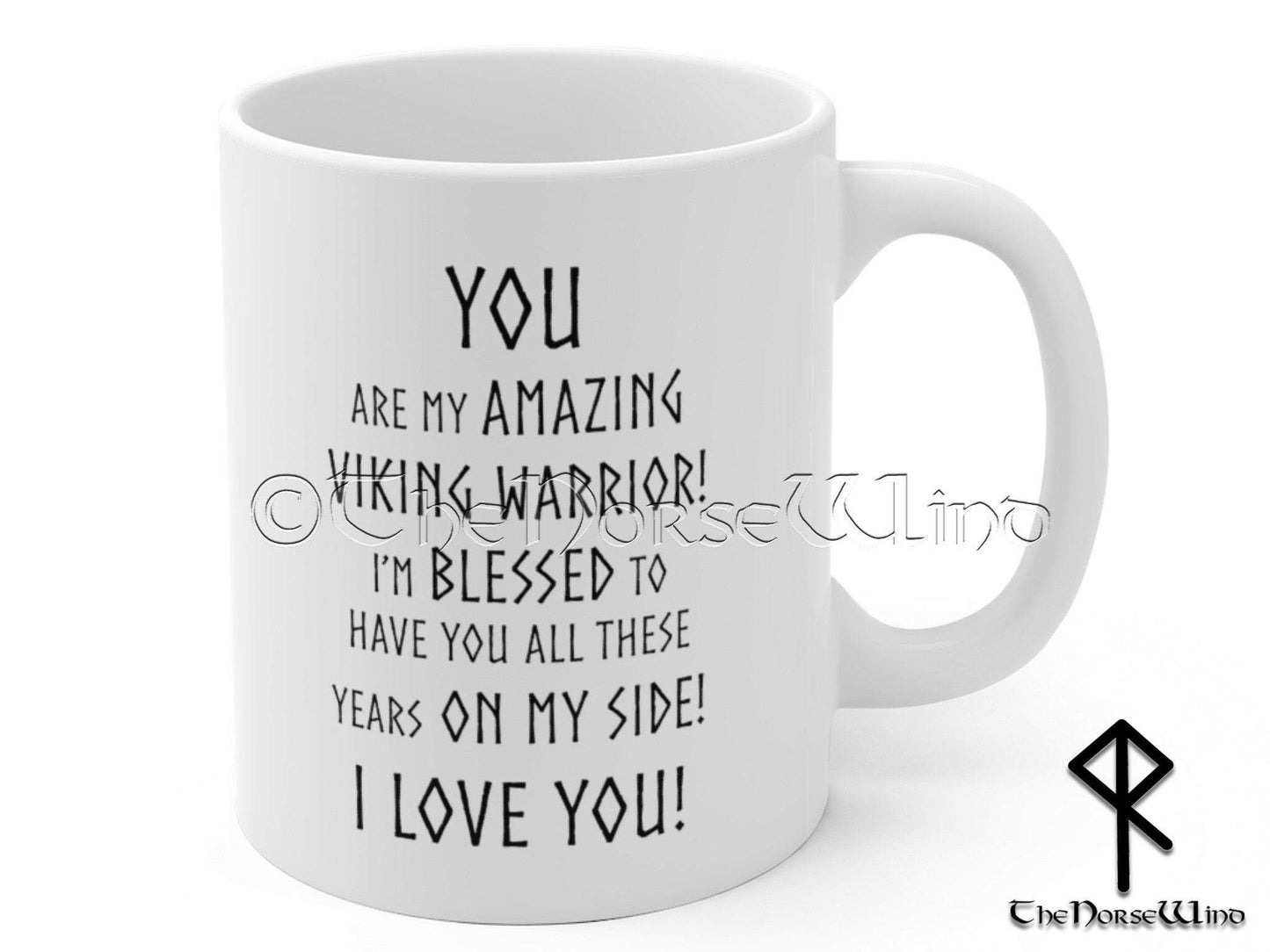Viking Husband Mug Anniversary Gift, Bjorn Shield Runes Mug TheNorseWind