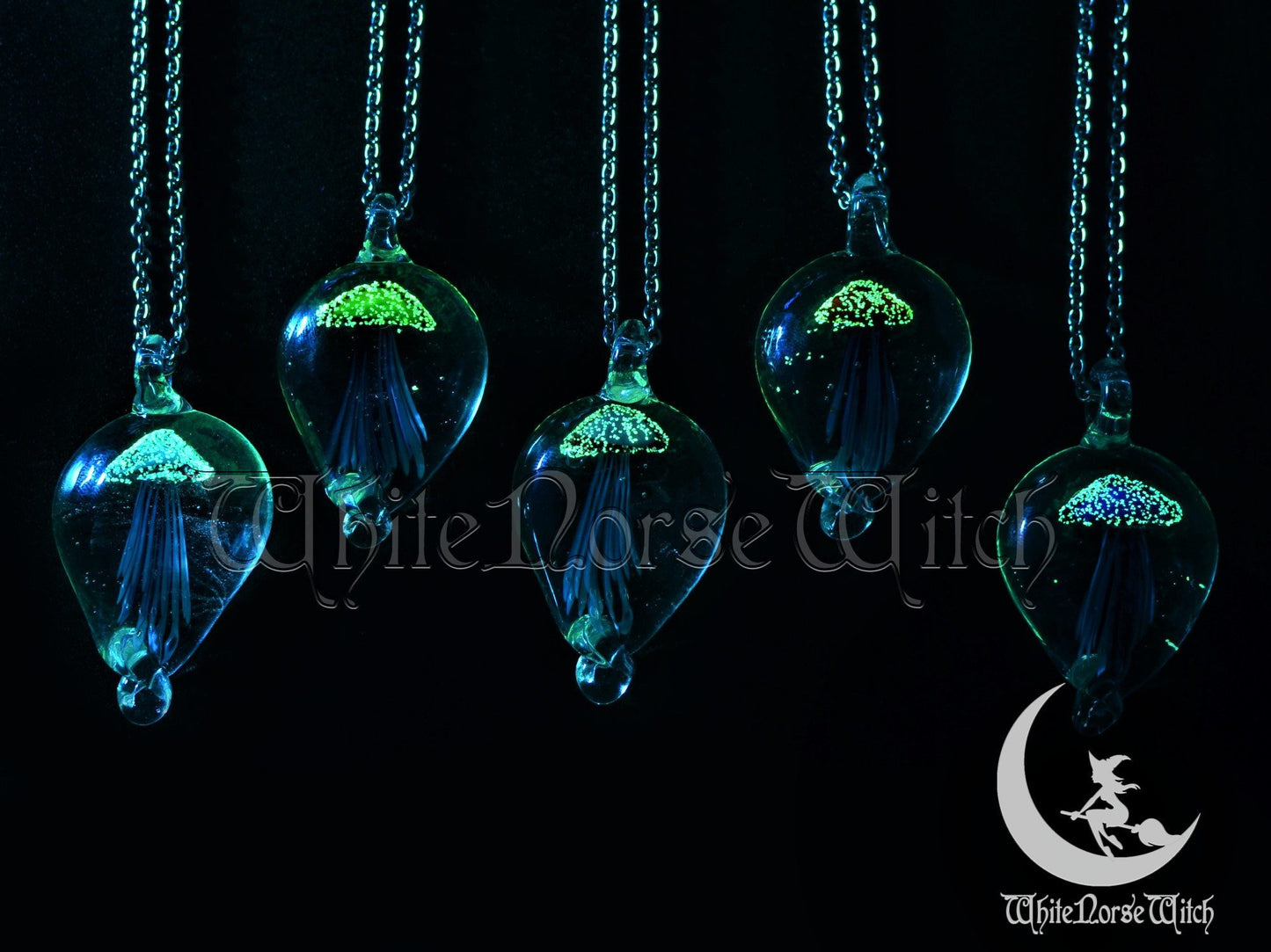 Magical Jellyfish Necklace Glow in the Dark, Glass Wish Charm TheNorseWind