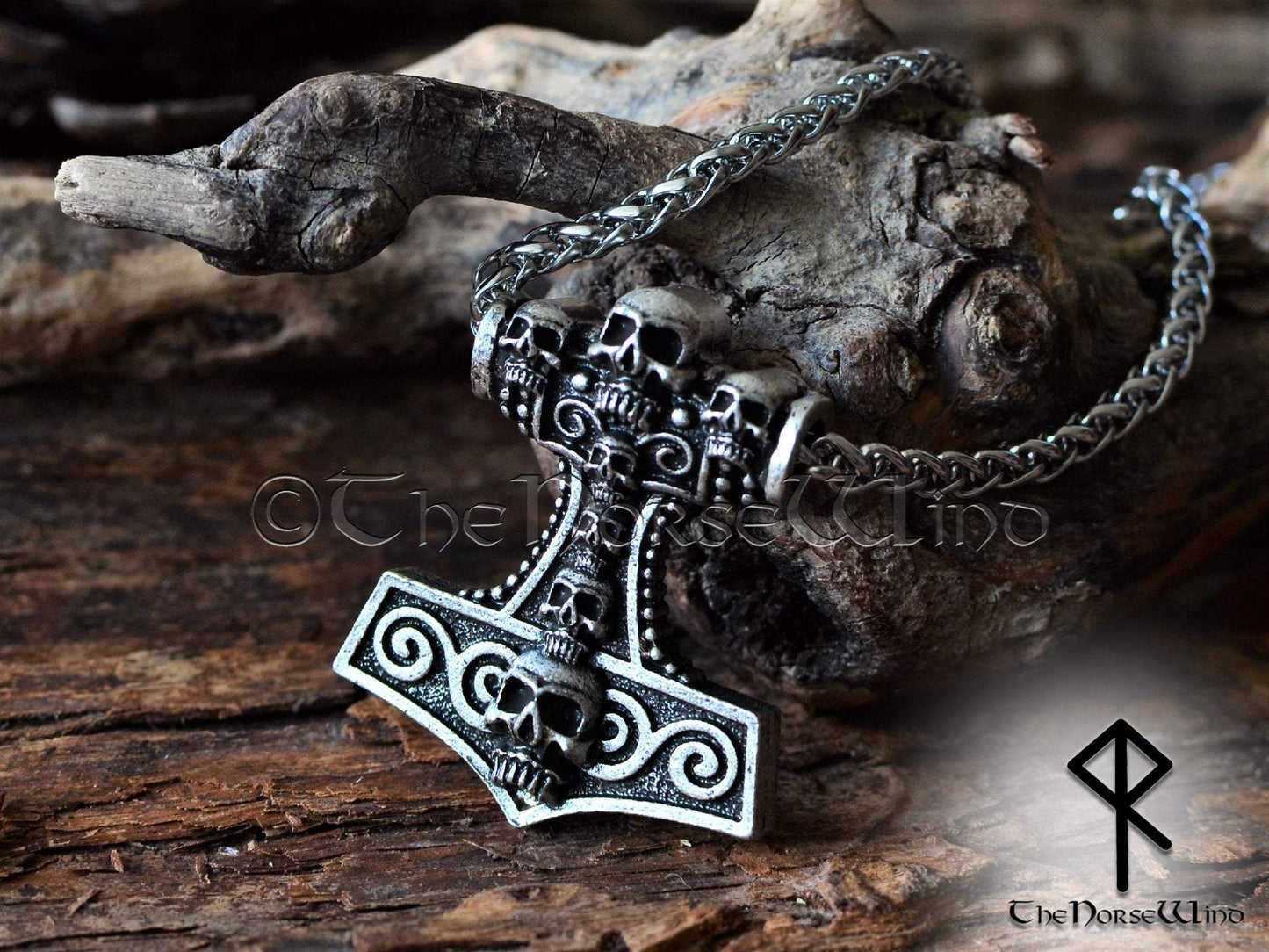Viking Skull Thor's Hammer Necklace Mjolnir Pendant TheNorseWind