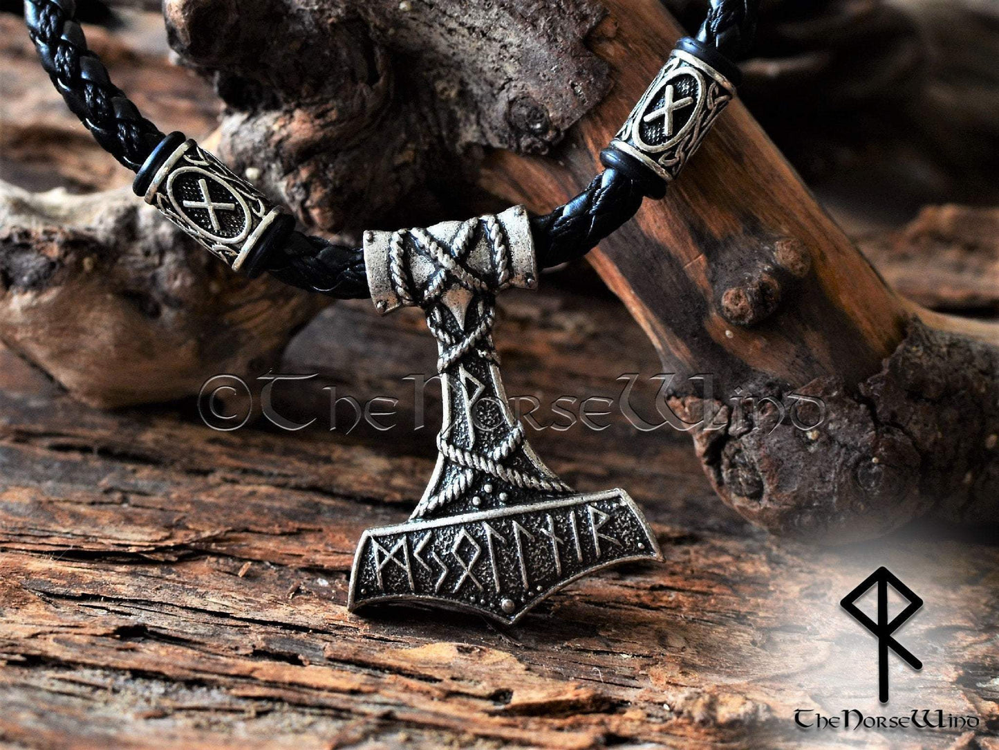 Viking Mjolnir Necklace, Personalized Thor's Hammer Runes Pendant TheNorseWind
